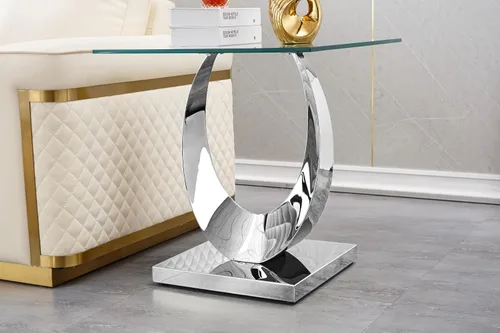 Miniatura 61 de Mesa de centro de cristal de lujo, mesa de centro de sofá de 47 pulgadas con marco de acero inoxidable dorado y parte superior de vidrio negro, mesa