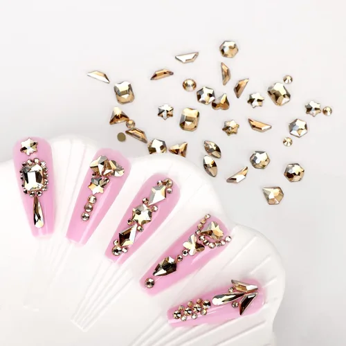 Miniatura 5 de Diamantes de imitación dorados para uñas, 7220 piezas de diamantes de imitación para uñas, accesorios para decoración de uñas