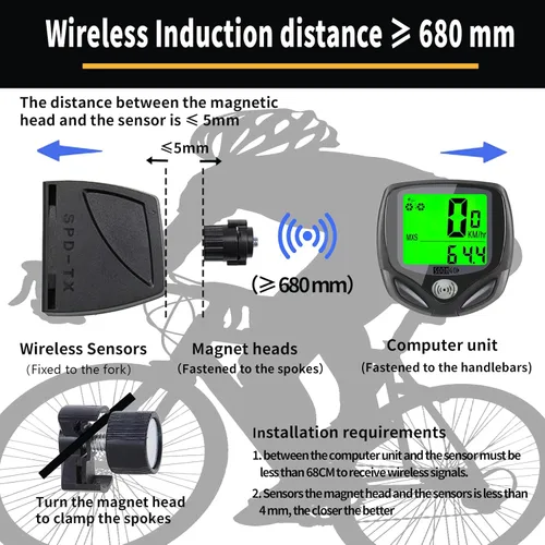 Miniatura 4 de Computadora inalámbrica para bicicleta con velocímetro, podómetro. Multifuncional con pantalla grande LCD retroiluminada