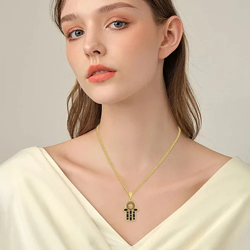 Miniatura 91 de Aniu Joyería de plata de ley 925 Hamsa de Fátima para mujer con circonita cúbica, viene con caja de regalo negra