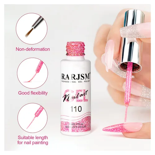 Miniatura 6 de RARJSM Gel Liner - Esmalte de uñas de gel reflectante con purpurina para arte de uñas, pincel fino, plateado, neón, rosa intenso, pintura