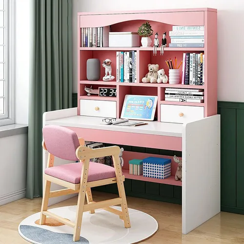 Miniatura 9 de QQXX Juego de escritorio y silla de altura ajustable, mesa de estudio de madera con gabinete y cajón de almacenamiento, mesa de escritorio de Azul A