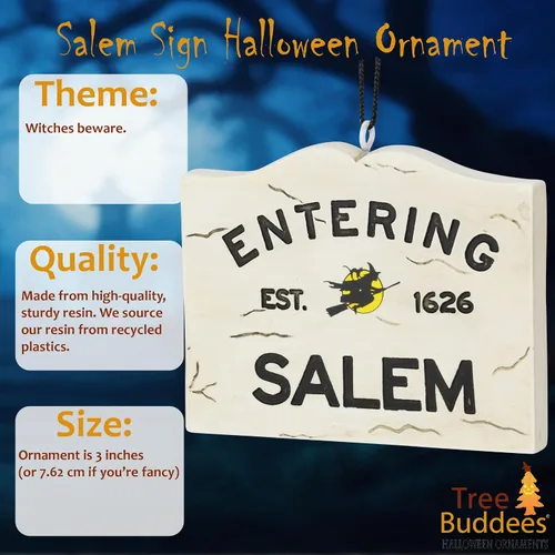 Miniatura 2 de Tree Buddees Letrero de entrada de Salem con adorno de bruja de Halloween