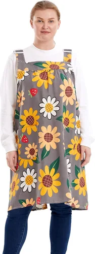Miniatura 12 de Delantales sin lazos para mujer, talla grande, con bolsillos, de algodón, lino, para hornear, cocina, cocina