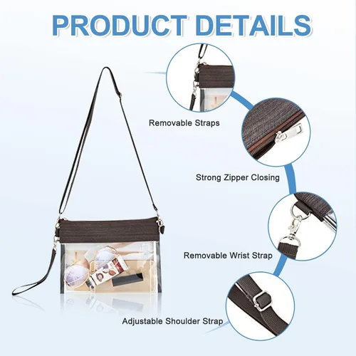 Miniatura 5 de USPECLARE Bolsa transparente aprobada para estadios, bolsa cruzada transparente para trabajo, conciertos y deportes