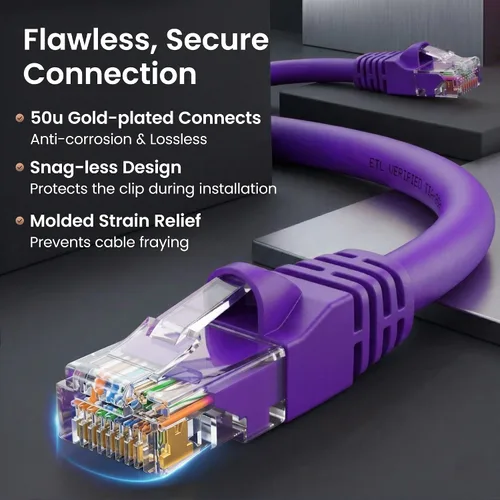 Miniatura 4 de GEARit Cable de conexión Ethernet Cat 6 de 5 pies, color morado (paquete de 10), cables de conexión Cat6 de 5 pies, cable de conexión
