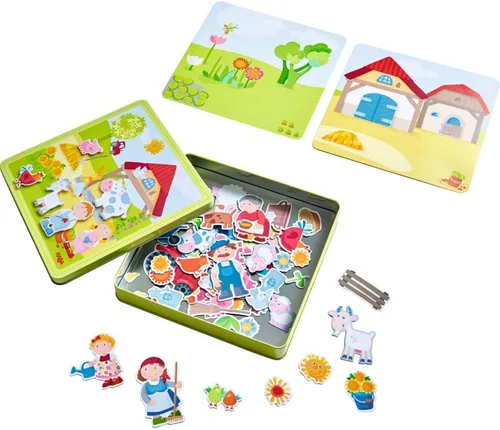 Miniatura 3 de HABA Peter and Pauline - Juego de actividades magnéticas de animales de granja, tabla de actividades para niños pequeños y actividades en automóvil