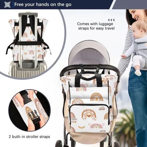 Miniatura 4 de Mochila de pañales boho arco iris, bolsa de mamá, mochila multifuncional para pañales, mochila de viaje, gran capacidad