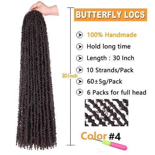 Miniatura 70 de ZRQ Butterfly Locs Cabello de Ganchillo Corto 6 Paquetes Negro Cabello Bob de Ganchillo 8 Pulgadas Locs Sintéticos Desordenados Desgastados Trenzas