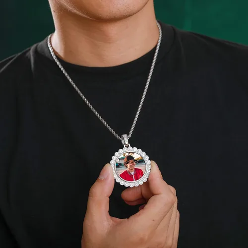 Miniatura 5 de YIMERAIRE Collar con colgante de imagen de plata de ley 925 para hombres y mujeres, collar personalizado con foto personalizada, collares de plata