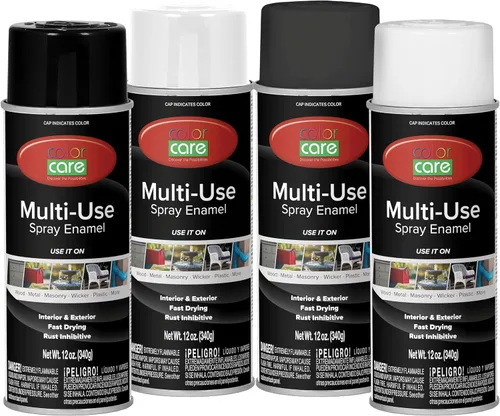 Miniatura 55 de Pintura en aerosol, 12 onzas, paquete de 6 (mezcla de colores cálidos: blanco brillante, rojo rubí, naranja, amarillo, marrón, negro brillante)