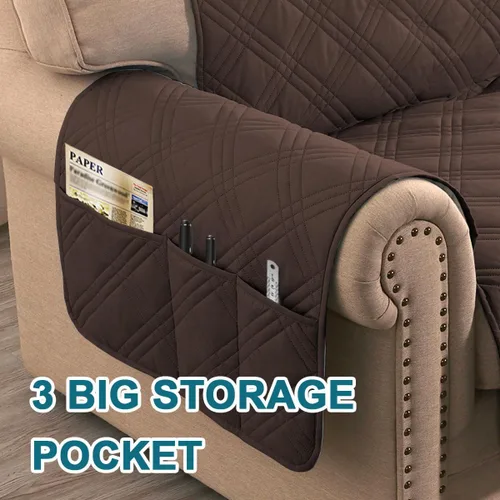 Miniatura 5 de Turquoize Fundas impermeables para sofá de 3 cojines, aptas para mascotas, antideslizante, protector de muebles lavables para mascotas, niños, Roble