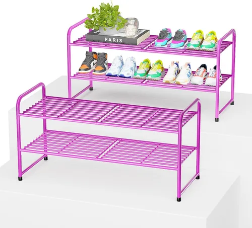 Miniatura 12 de Zapatero de 2 niveles para armario, organizador de almacenamiento de zapatos extra largo de 44 pulgadas para estantes, metal resistente, fácil
