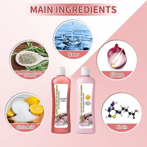 Miniatura 3 de Champú de cebolla y biotina con extracto de romero, fórmula hidratante y fortalecedora para cabello dañado, seco o adelgazante, cuidado nutritivo