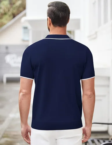Miniatura 4 de COOFANDY Polo con cremallera para hombre estilo casual de punto de manga corta ajuste clásico