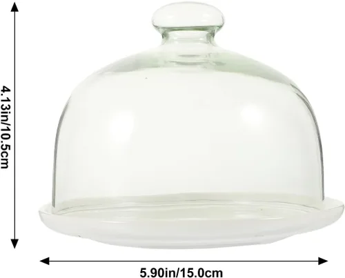 Miniatura 7 de Zerodeko Cúpula de cristal transparente de 6 pulgadas con bandeja de base de cerámica, mango de campana de cloche, vitrinas, vitrinas, centro