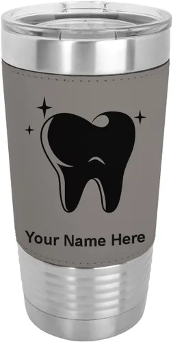Miniatura 16 de LaserGram Vaso aislado al vacío de 20 onzas, con dientes, grabado personalizado incluido (piel sintética, estilo béisbol)
