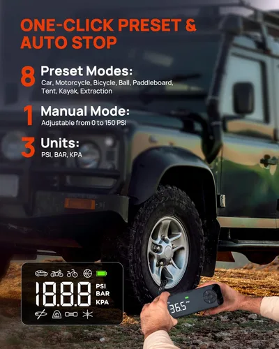 Miniatura 5 de Paddle Board Pump - 150PSI Paddle Board Air Compressor, 4X Faster Electric Pump with 9 Modes, All-in-One Auto Air Pump for Car Tires, Motor Bike