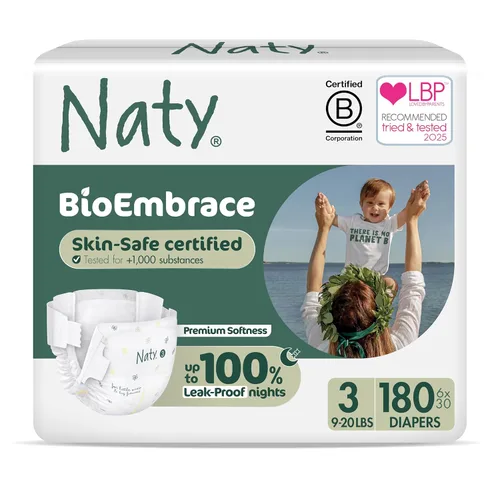 Naty BioEmbrace - Pañales para bebé, certificado seguro para la piel sensible, protección contra fugas de hasta el 100 %, suavidad a base de