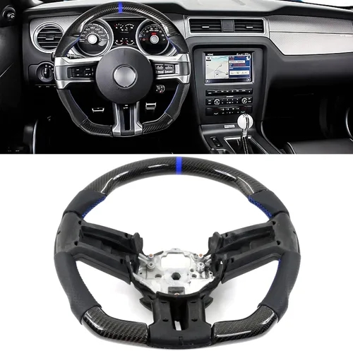 Miniatura 2 de IKON MOTORSPORTS, Volante compatible con Ford Mustang 2010-2014, Kit de reemplazo de cuerpo de volante en fibra de carbono y cuero con costura azul