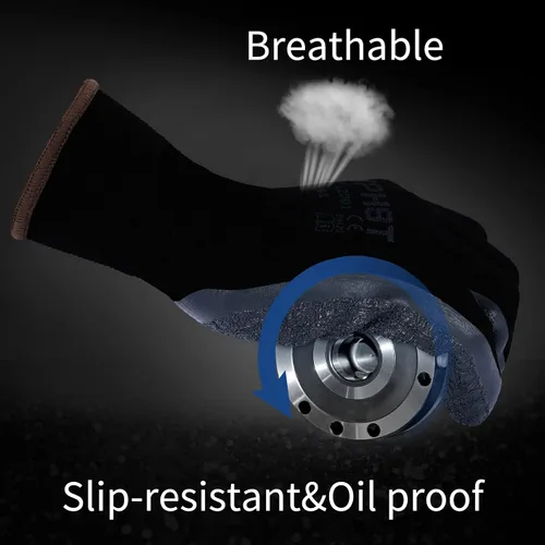 Miniatura 3 de Guantes de trabajo de látex de goma con recubrimiento para manos - Guantes de trabajo de seguridad - Excelente agarre para construcción, almacén