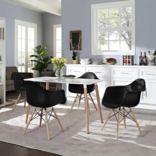 Miniatura 2 de Modway Sillas laterales piramidales con patas de madera natural en negro - Juego de 4