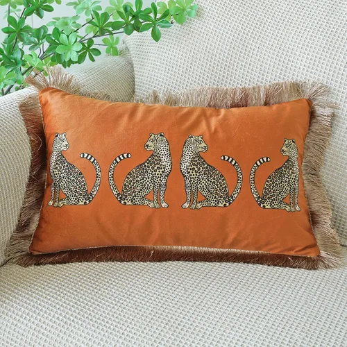 Miniatura 12 de vctops - Funda de cojín cuadrada con estampado de leopardo, super suave, de terciopelo, con diseño de animales, con borlas, funda decorativa