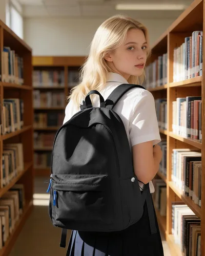 Miniatura 2 de Mochila escolar para adolescentes y niñas, color negro, simple, mochila escolar impermeable, mochila de escuela secundaria para niños, mochila