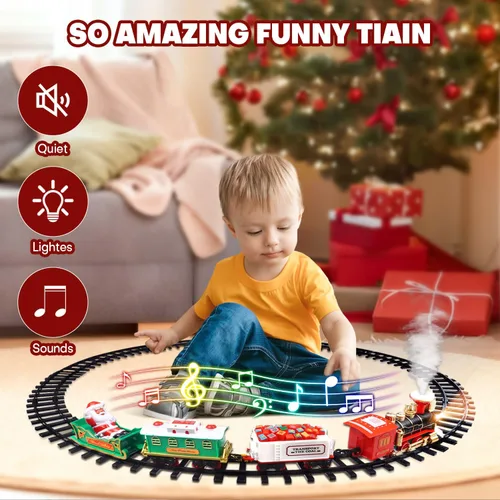 Miniatura 4 de Juego de tren de Navidad 2 en 1 para colgar alrededor del árbol, juguetes para niños pequeños con pista de lujo, sonido y humo, juego de juguetes