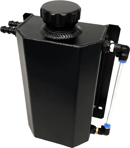 2L Tanque de recuperación de agua para refrigerante de radiador universal de aluminio, tanque de expansión de desbordamiento (negro)