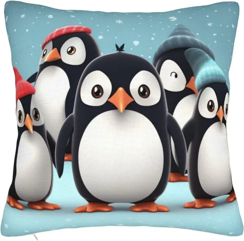 Miniatura 8 de Fundas de almohada decorativas rústicas con bonitos pingüinos de 18 x 18 pulgadas, funda de almohada suave cuadrada para decoración de sofá