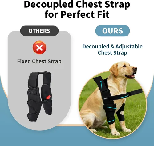 Miniatura 4 de Protector de codo para perro con correa de pecho desacoplada, transpirable, resistente a la abrasión, soporte de codo ajustable para higroma