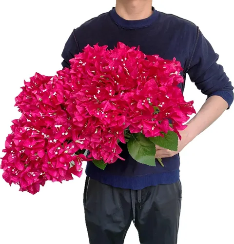 Miniatura 2 de Juego de 4 ramos de flores artificiales de seda de buganvilla, flores ricas para decoración del hogar, jardín, boda, arbustos de flores sintéticas