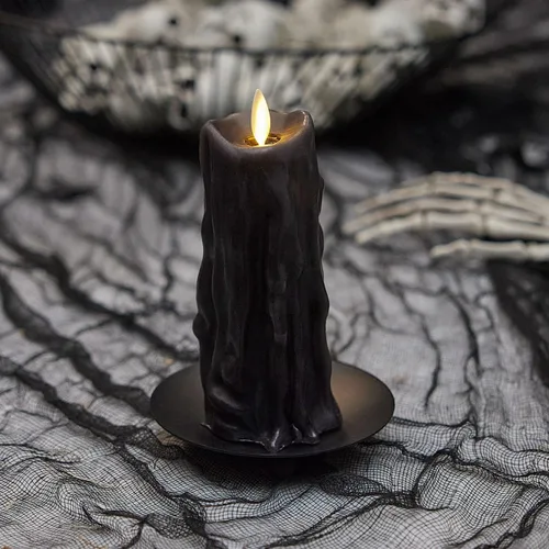 Luminara Vela LED sin Llama con Goteo de Cera Pesada, Negro 2.5" x 6.5", Función de Temporizador, Pilar de Cera Real, Funciona con Baterías, Sin
