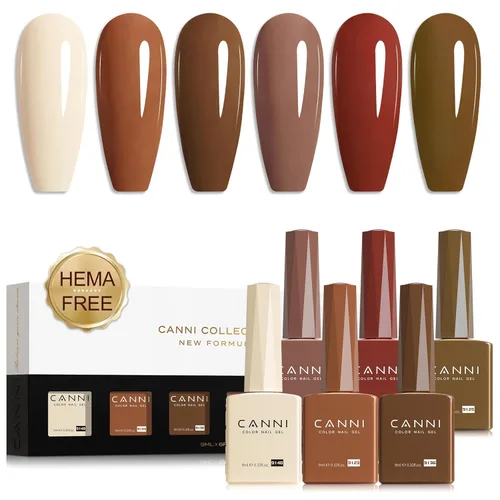 Miniatura 12 de CANNI Kit de esmalte de uñas de gel, 6 colores, rosa nude, 0.3 fl oz, tonos de piel, uñas francesas, marrón neutro, kit de uñas de gel para remojar