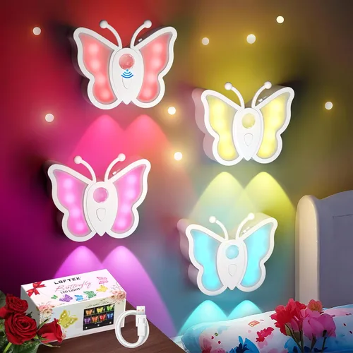 Miniatura 16 de LOFTEK Luz Nocturna de Mariposa, Luz Nocturna Recargable con Sensor de Movimiento, 2 Modos de Color y Luz Nocturna RGB Ajustable, Se Pega