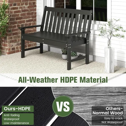 Miniatura 5 de Tangkula Banco de jardín HDPE para exteriores con respaldo, silla de sofá biplaza para patio para 2 personas para todo tipo de clima con asiento