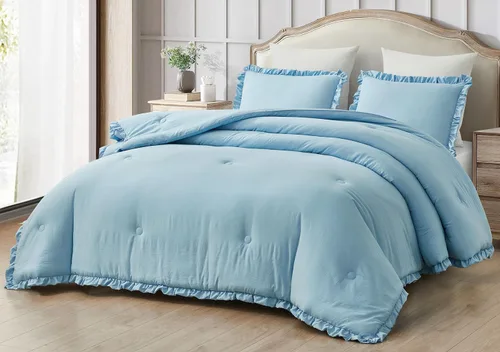 Miniatura 16 de Chezmoi Collection Nora - Juego de edredón negro tamaño King de 3 piezas, esponjoso, suave, lavado a la piedra, con volantes, ropa de cama Shabby
