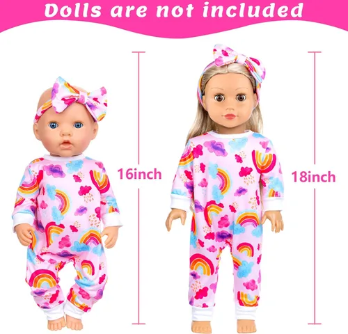 Miniatura 3 de Ecore Fun 5 juegos de ropa de muñeca y diademas – Accesorios para muñecas de 14 a 16 pulgadas, total 10 piezas – Mono con bonito patrón para muñecas