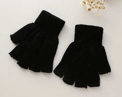 Miniatura 2 de X&F Guantes de medio dedo de punto sólido para niños y niñas, talla S