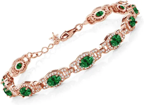 Miniatura 105 de Gem Stone King 18K Rose Gold Plated Silver Oval Gemstone Birthstone Tennis Bracelet For Women Oval 6X4MM 7 Inch With 1 Inch Extender Fine
