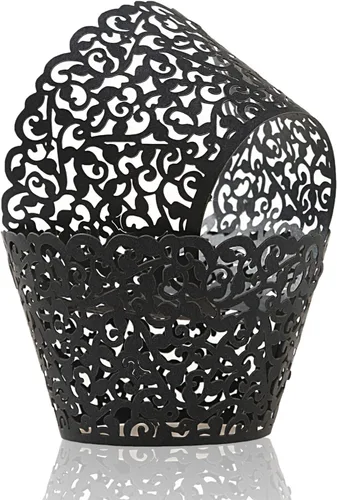 KPOSIYA Paquete de 120 envoltorios artísticos para magdalenas, tazas de papel para hornear pasteles, diseño de vid cortadas con láser, bandejas para