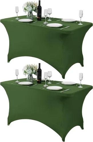 Miniatura 170 de Mantel de elastano para mesas de 4, 6 u 8 pies, mantel elástico universal ajustable para fiestas, banquetes, bodas y eventos - Verde manzana