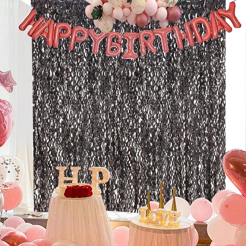 Miniatura 6 de Cortinas de Fondo de Papel de Aluminio Negro, CYLMFC 3 Pack 3.3 pies x 6.6 pies, Cortinas Metálicas Brillantes para Decoración de Cabina de Fotos