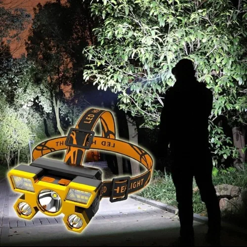 Miniatura 4 de RUNAAJA - Linterna frontal LED COB de 750000 lúmenes, linterna recargable, lámpara de cinco lámparas de diseño súper lejano para correr al aire