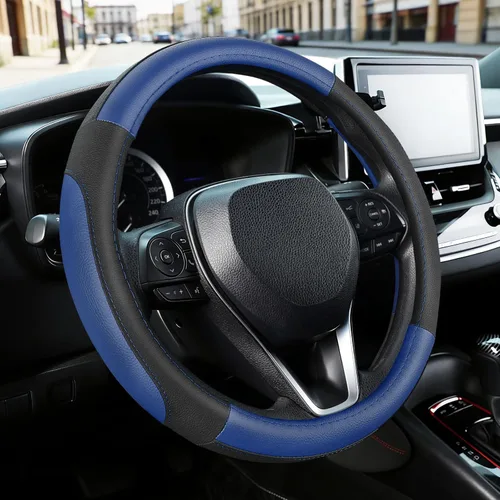 Miniatura 8 de SEG Direct Funda para volante de automóvil, tamaño mediano estándar de 14 1/2-15 pulgadas, embalaje no plegable, resistente, antideslizante, cuero
