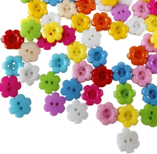 100 botones redondos de flores de 1/2 pulgada para colecciones de decoración de artes y manualidades, costura de resina de diferentes colores, Flor a