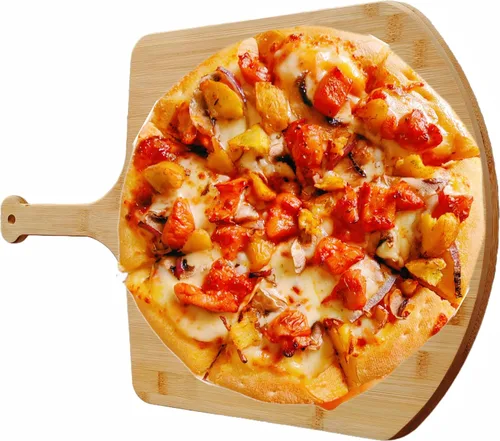 Miniatura 2 de Tabla de pizza de bambú de 12 pulgadas, tabla de cortar de pizza de madera, tabla para servir pizza para cocina, tabla de charcutería, natural 01