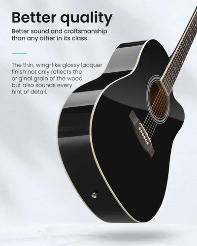 Miniatura 4 de Moukey Guitarra acústica de 41 pulgadas para principiantes, adultos, adolescentes, tamaño completo, con póster de acordes, bolsa de concierto, Negro