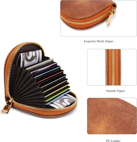 Miniatura 2 de CORALDAISY Cartera de piel vegana con tarjetero para tarjetas de crédito con cremallera, 2- marrón, Mini